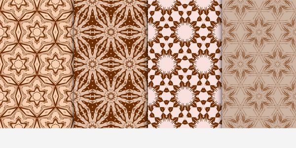 مجموعه ای از 4 الگوی بدون درز گل شکل و خطوط هندسه انتزاعی وکتور زیور قومی