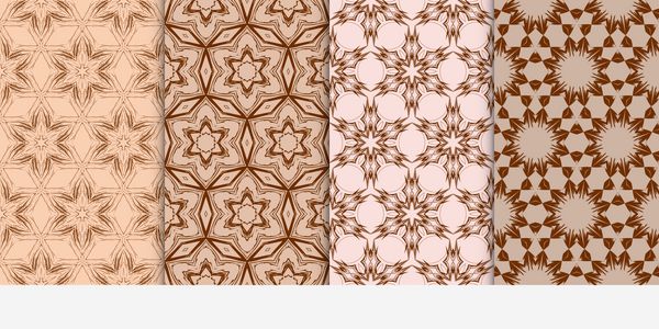 مجموعه ای از 4 الگوی بدون درز گل شکل و خطوط هندسه انتزاعی وکتور زیور قومی
