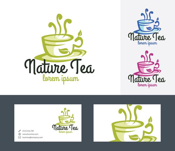 لوگوی وکتور چای طبیعت با الگوی کارت ویزیت