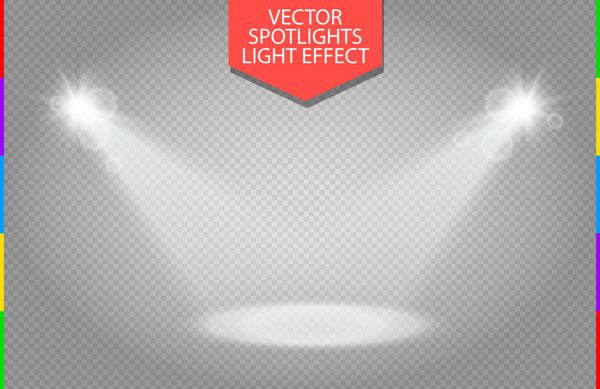 صحنه وکتور که توسط پرتو نورافکن روشن شده است جلوه نور در پس زمینه شفاف