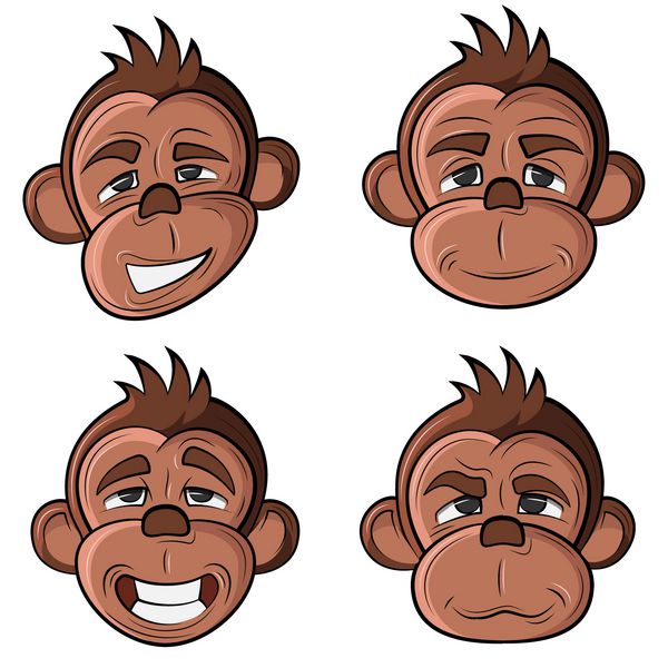 چهار چهره میمون با احساسات متفاوت شامپانزه خنده دار میمون شگفت زده و غیره