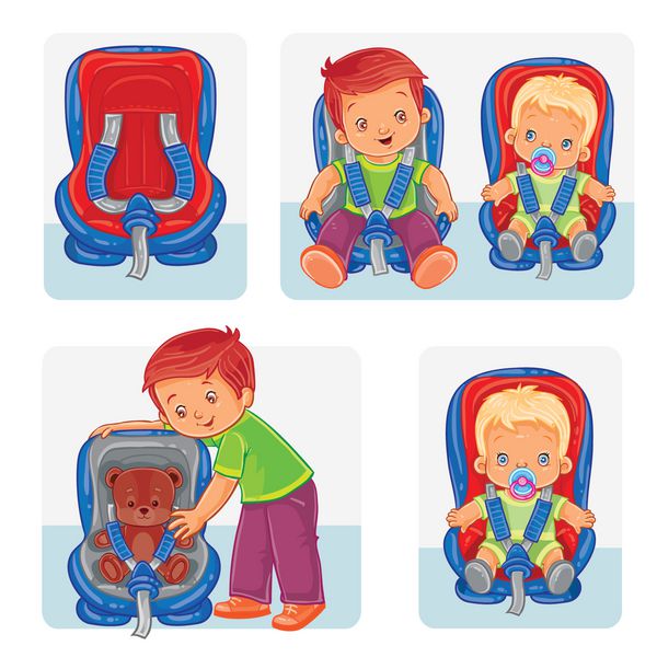 مجموعه نمادهای کودکان کوچک در صندلی ماشین