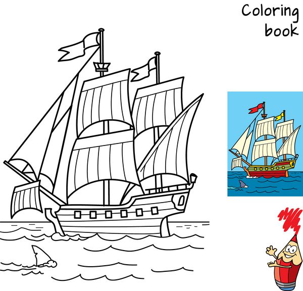 کشتی قایقرانی کتاب رنگ آمیزی وکتور کارتونی