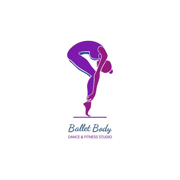 مفهوم نماد رقص قالب طراحی آرم استودیو Ballet Body شبح شخصیت جدا شده است پس زمینه بنر کلاس تناسب اندام با علامت نماد بالرین انتزاعی در حالت رقصیدن وکتور