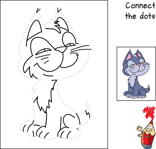 گربه کوچولوی ناز بازی آموزشی رنگ آمیزی و نقطه به نقطه برای بچه ها وکتور کارتونی