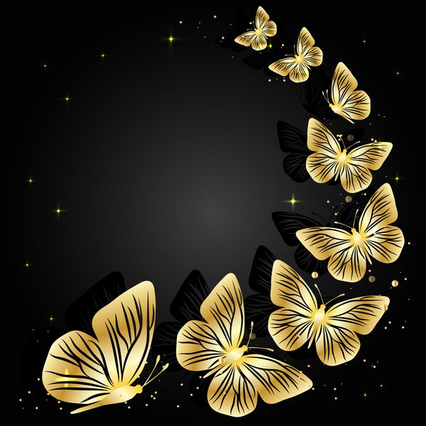 پروانه های طلایی در پس زمینه تیره
