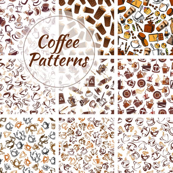 الگوهای بدون درز وکتور دانه های قهوه فنجان آسیاب