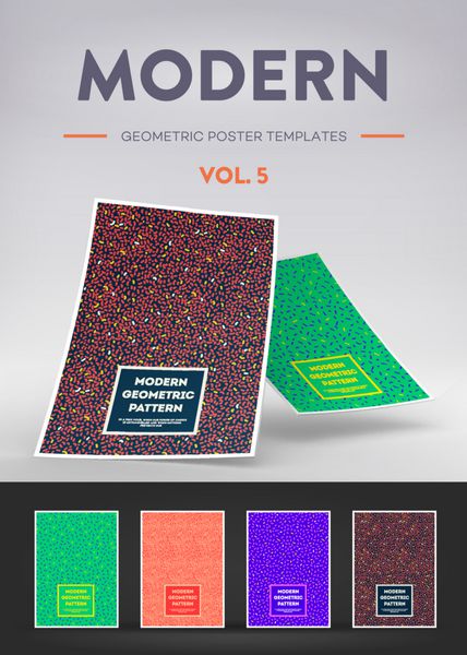 مجموعه ای از کارت ها با الگوهای هندسی مدرن پوستر هیپستر پس زمینه شاداب رنگ روشن