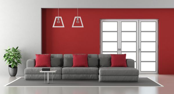 اتاق نشیمن مدرن قرمز و خاکستری