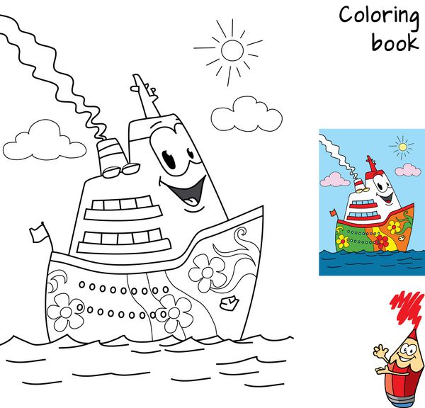 کشتی کارتونی خنده دار کتاب رنگ آمیزی وکتور کارتونی