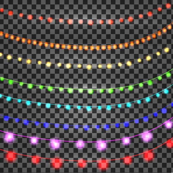 مجموعه وکتوری از گلدسته‌های رنگین کمانی روشن و رنگارنگ بر روی یک پس‌زمینه شفاف وکتور چهارخانه