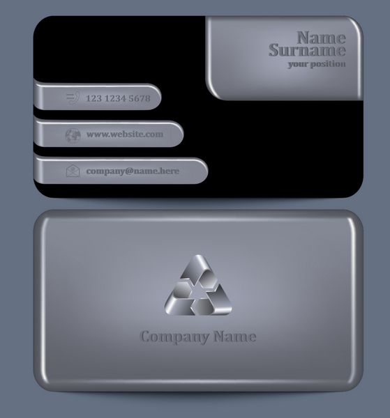کارت کسب و کار الگوی کارت ویزیت با یک طرف پلاستیکی نقره ای و روی دیگر کاغذ با عناصر پلاستیکی بردار