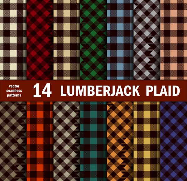ست الگوهای بدون درز Plaids Lumberjack در 14 رنگ