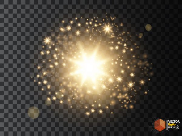ذرات درخشان گرد و غبار ستاره ای طلایی در پس زمینه شفاف دم دنباله دار فضایی وکتور تصویر مد زرق و برق