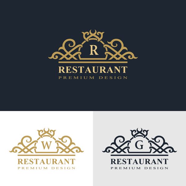 عناصر طراحی مونوگرام قالب برازنده طراحی آرم خط هنر زیبا خوشنویسی علامت حرف R W G برای حق امتیاز کارت ویزیت بوتیک هتل هرالدیک جواهرات وکتور