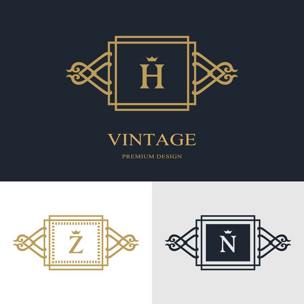 عناصر طراحی مونوگرام قالب برازنده طراحی آرم خط هنر زیبا خوشنویسی علامت حرف H Z N برای سلطنتی کارت ویزیت بوتیک هتل هرالدیک جواهرات وکتور