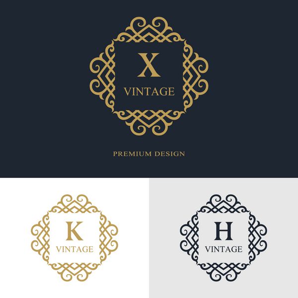 عناصر طراحی مونوگرام قالب برازنده طراحی آرم خط هنر زیبا خوشنویسی علامت نامه X K H برای سلطنتی کارت ویزیت بوتیک هتل هرالدیک جواهرات وکتور