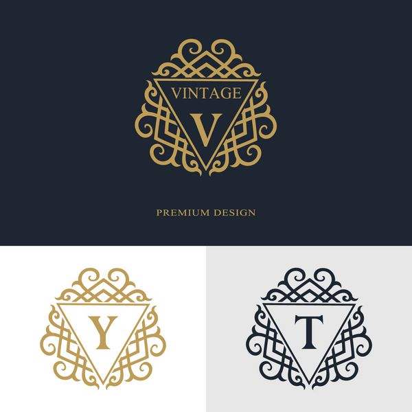 عناصر طراحی مونوگرام قالب برازنده طراحی آرم خط هنر زیبا خوشنویسی علامت حرف V Y T برای سلطنتی کارت ویزیت بوتیک هتل هرالدیک جواهرات وکتور