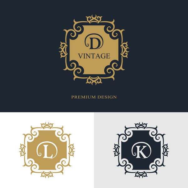 عناصر طراحی مونوگرام قالب برازنده طراحی آرم خط هنر زیبا خوشنویسی علامت حرف D L K برای سلطنتی کارت ویزیت بوتیک هتل هرالدیک جواهرات وکتور