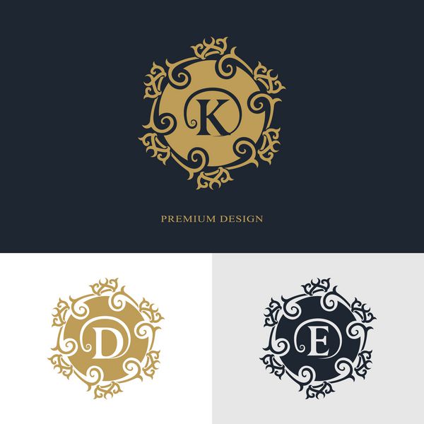 عناصر طراحی مونوگرام قالب برازنده طراحی آرم خط هنر زیبا خوشنویسی علامت نامه K D E برای سلطنتی کارت ویزیت بوتیک هتل هرالدیک جواهرات وکتور