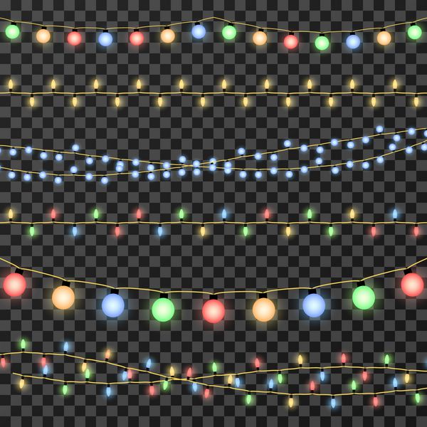 وکتور چراغ های حلقه گل کریسمس جدا شده در پس زمینه شفاف