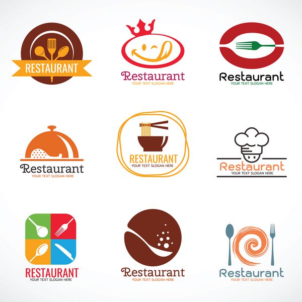 طراحی مجموعه وکتور لوگوی رستوران و لوگو فروشگاه غذا