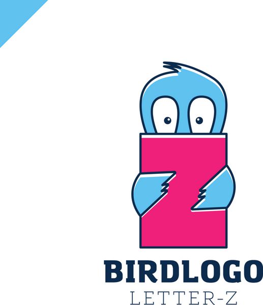 قالب طراحی لوگو Geek با شخصیت کارتونی پرنده و لوگوتایپ حرف Z