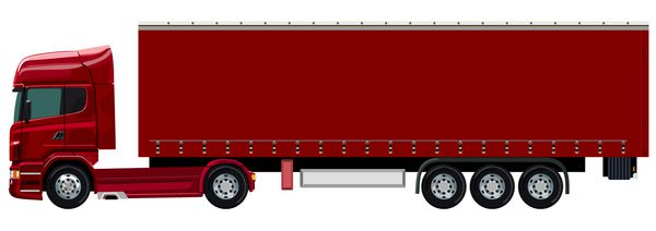 کامیون قرمز با تریلر