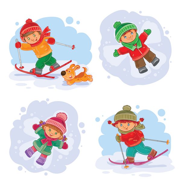 مجموعه نمادهای وکتور زمستانی با کودکان کوچک