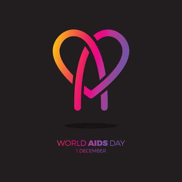 روز جهانی ایدز آگاهی روبان قرمز در قلب HIV STI وکتور لوگو علامت حرف A در قلب