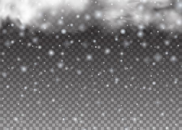 پس زمینه کریسمس ریزش برف زیبا جدا شده در پس زمینه شفاف دانه های برف وکتور بارش برف ابر کریسمس جادویی