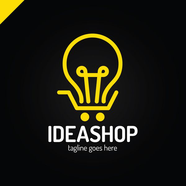 تصویر یک نماد لامپ هنری خط ایزوله با یک سبد خرید آرم فروشگاه ایده