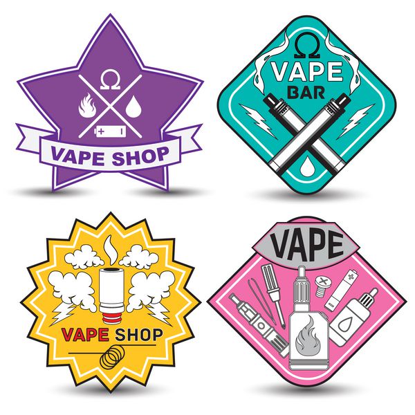 برچسب های زندگی ویپ لوگوهای مجزا از فروشگاه و نوار ویپ در پس زمینه سفید مجموعه ای از ویپ نمادهای سیگار الکترونیکی برچسب ها چاپ و آرم