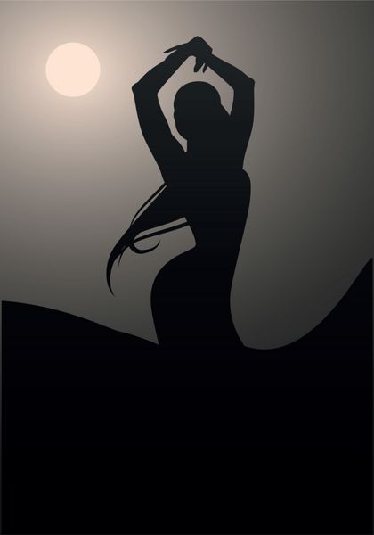 زن رقصنده فلامنکو سیلوئت زیر ماه