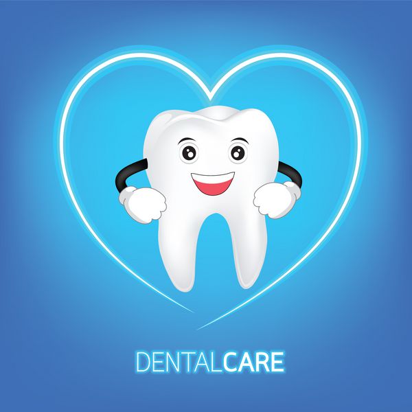 شخصیت دندان سالم با شکل قلب مفهوم مراقبت از دندان طراحی آیکون تصویرسازی