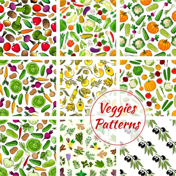 مجموعه الگوهای سبزیجات ادویه جات سبزی جات