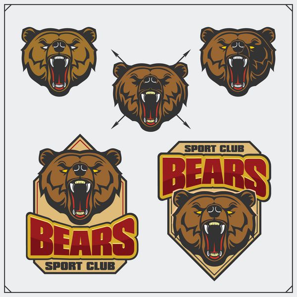 برچسب ها نشان ها و عناصر طراحی برای باشگاه ورزشی با سر خرس