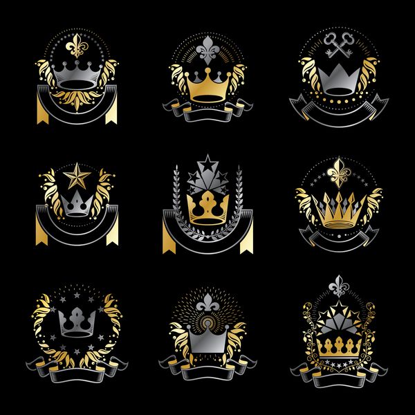 مجموعه نمادهای تاج سلطنتی نشان هرالدیک ونتج