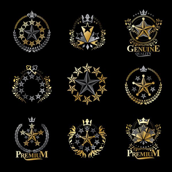 مجموعه نمادهای ستاره لوگوهای تزئینی هرالدیک آرم