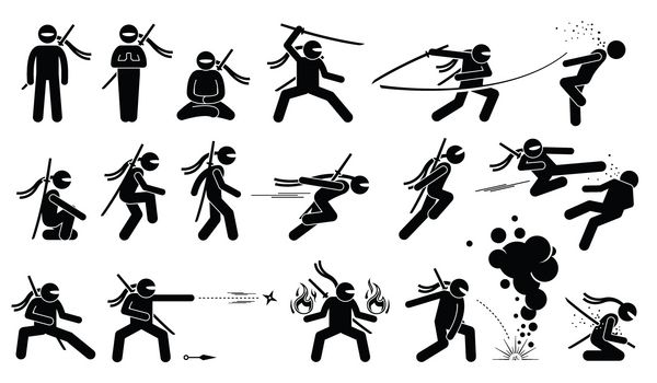 حرکت قاتل نینجا و مهارت های مبارزه با شمشیر سلاح ژاپنی و شوریکن برای حمله نینجا همچنین از تکنیک نینجوتسو برای احضار آتش و پرتاب نارنجک دود استفاده می کند کامیکازه وقتی شکست می خورد