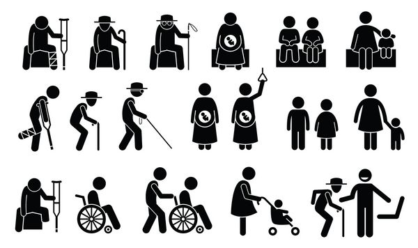 صندلی های اولویت دار برای پیرمرد شهروند سالمند مرد نابینا زن باردار کودک مادر با بچه یا نوزاد بزرگسال با کودک نوپا معلول معلول و مصدوم صندلی امتیاز برای افراد نیازمند