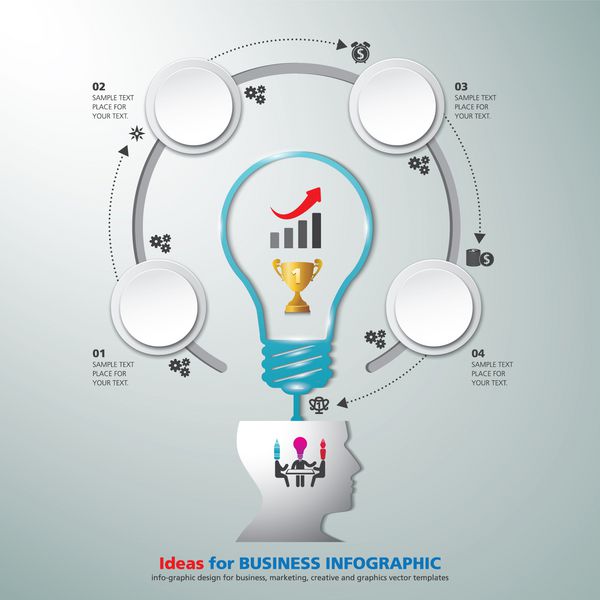 نماد لامپ با مفهوم ایده INFO GRAFIC برای تجارت بازاریابی خلاقیت طراحی وب و گرافیک اینفوگرافیک الهام بخش پروژه تجاری شماست وکتور