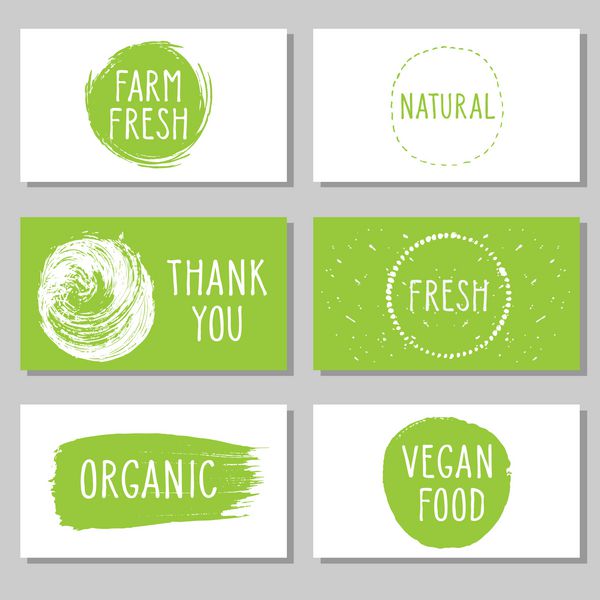 برچسب هایی با طرح های محصولات طبیعی و ارگانیک تمبر برچسب کارت مجموعه ای برای غذاهای گیاهی