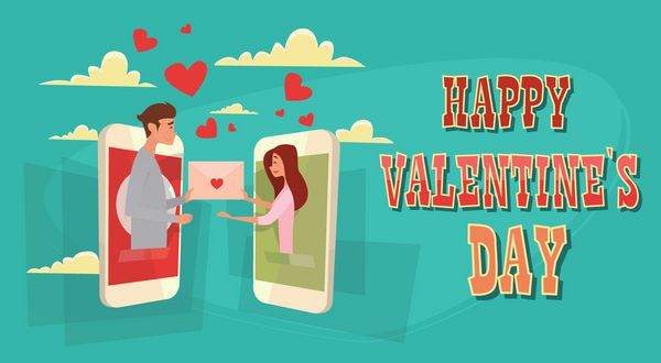 پیام شبکه اجتماعی روز تعطیلات روز ولنتاین شبکه اجتماعی ارتباط کارت تبریک شکل قلب عشق وکتور مسطح