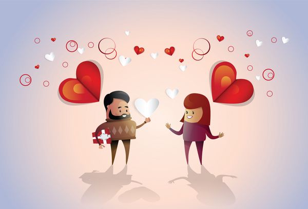 تصویر وکتور مسطح کارت پستال به شکل قلب عشق را در آغوش می گیرند زوج جشن ولنتاین