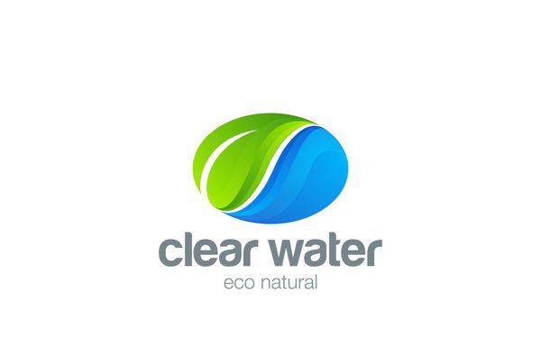 طراحی لوگوی ارگانیک Eco Nature آب شفاف با نماد برگ سبز