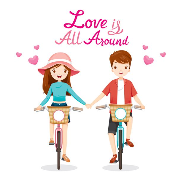 مرد و زن دوچرخه سواری دست در دست عشق همه جاست روز ولنتاین عشق رابطه نازنین نامزدی عروسی