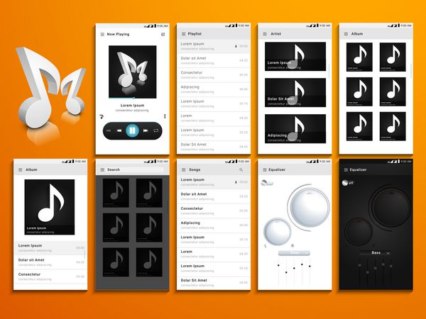 طراحی UI UX یا GUI Music Mobile
