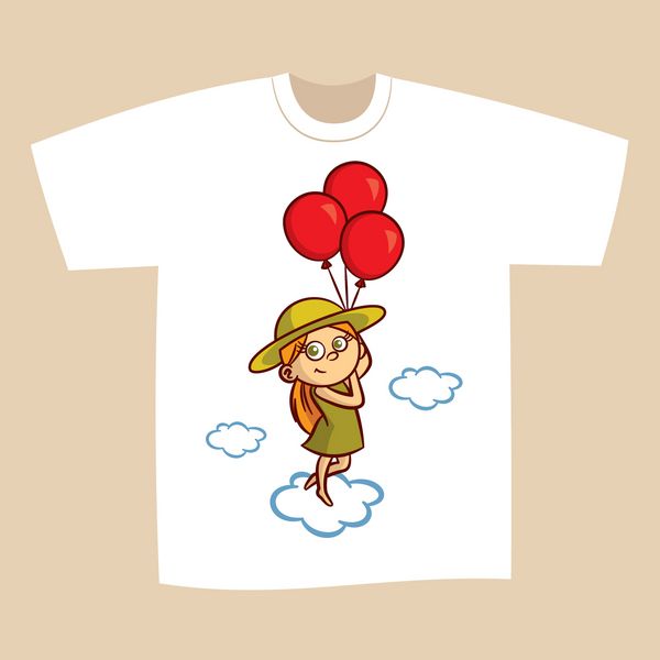 طرح چاپ تی شرت دختر با بادکنک