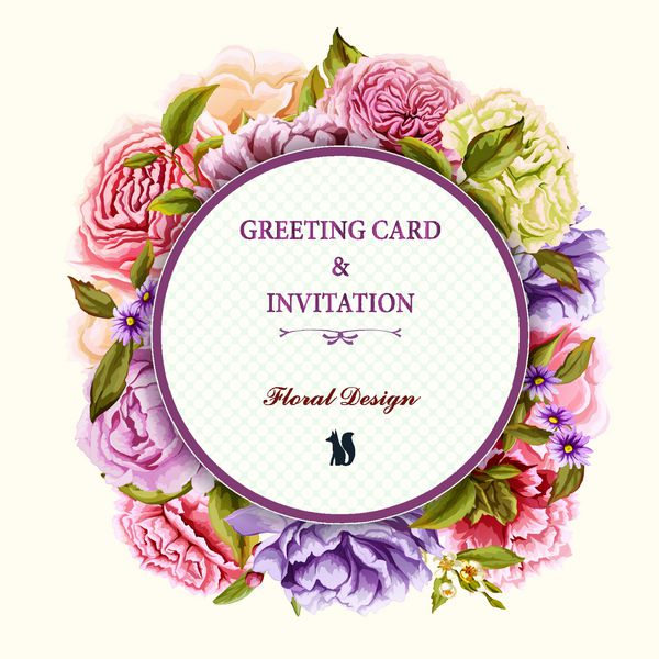 کارت تبریک با گل رز گل صد تومانی و میخک آبرنگ طراحی شده با دست می تواند به عنوان کارت دعوت برای عروسی تولد و انواع دیگر تعطیلات یا احساسات استفاده شود وکتور - سهام